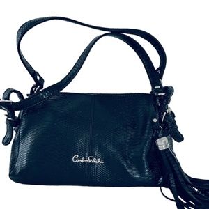Carlos Falchi black faux leather shoulder bag tote good condition